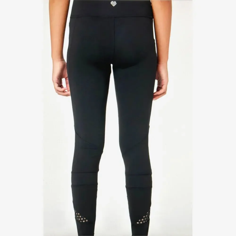 Justice Mesh Cut Out Full Length Leggings- Black - kids size M (10)